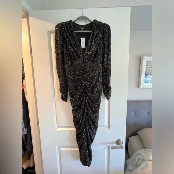 Express sequin evening dress with 3/4 sleeve. New with tags in size small! - Picture 1 of 8